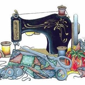 black sewing machine with fabric and scissors